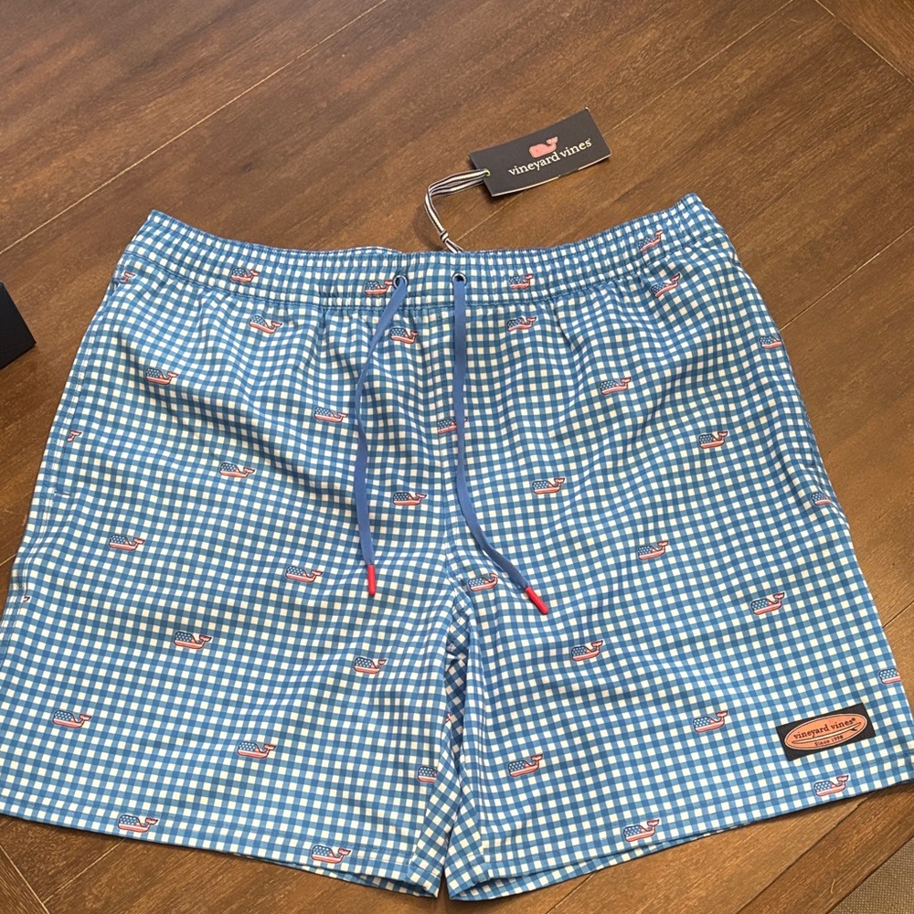 Vineyard Vines Blue Gingham Men's Athletic Shorts